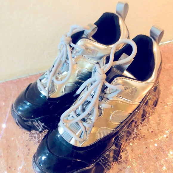 ANTHONY WANG PLATFORM SNEAKERS BLACK AND SILVER EXCELLENT CONDITION - Picture 10 of 12